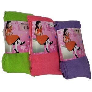 NWT Girl Tights Stockings Long Winter Warm, Kids Size 4-6 Purple Pink 3 Pairs